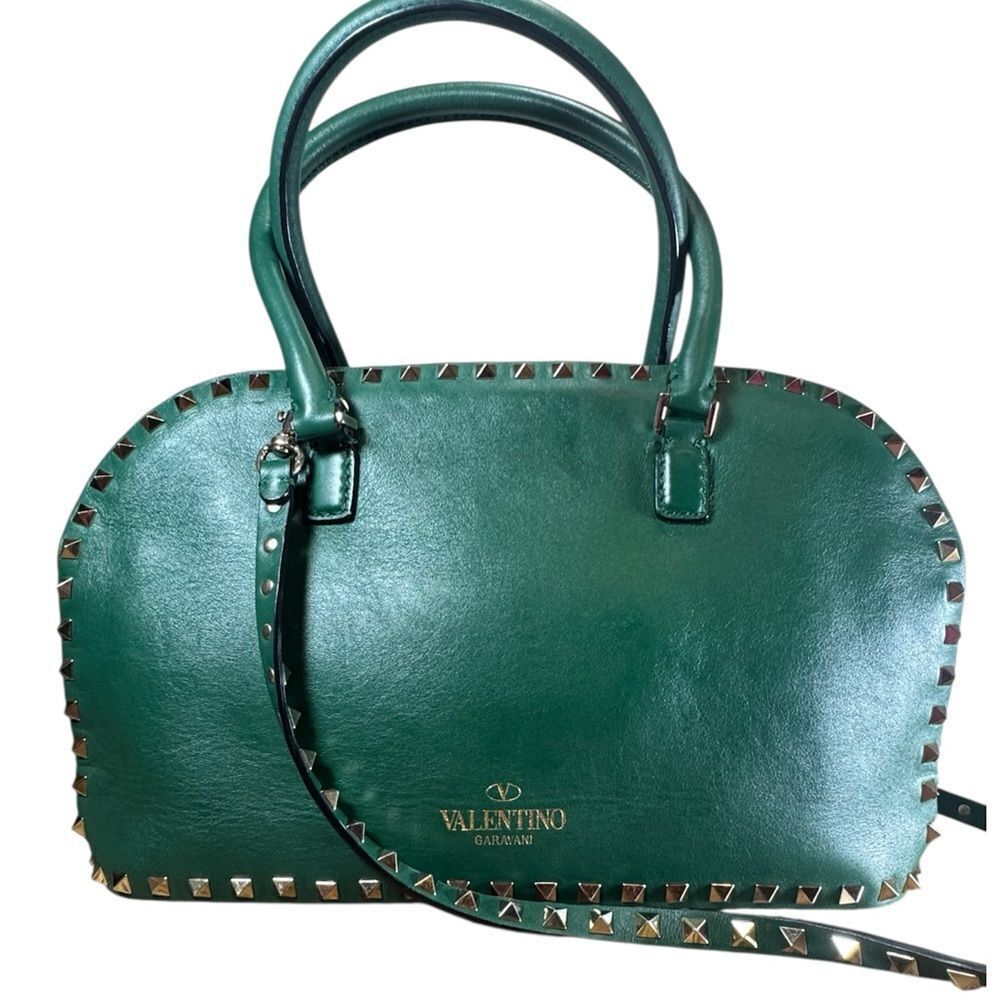 Valentino Garavani Pop Green Leather Rockstud 2way Top Handles Dome Satchel